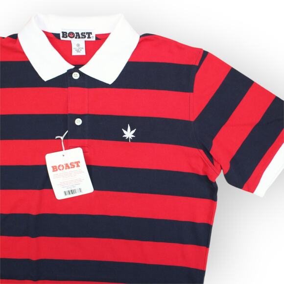 BOAST USA Mens S/S Wide Stripe Polo Red Navy White 100% Peruvian Pima Cotton - Picture 14 of 16